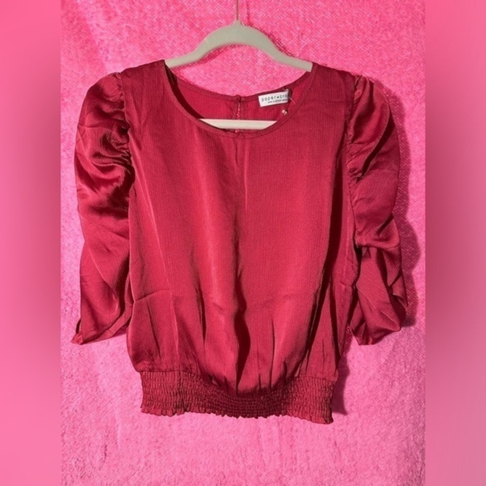 Paper crane NWT size medium pink 3/4 sleeve, keyhole with button on back